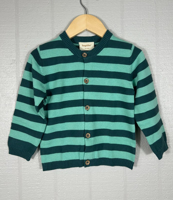 Lupilu Cardigan Baby Boy 12-24 Month Sweater Green Stripe 100% Organic Cotton