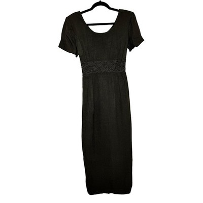 John Roberts Vintage Maxi Embellished Waist Tie Back Classy Whimsigoth Dress 12