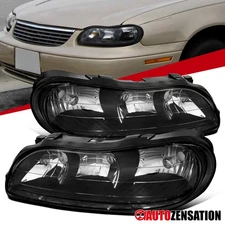 Fit 1997-2003 Chevy Malibu Black Headlights Assembly Head Lamps Left+Right 97-03