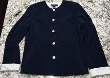 NWT vintage Geoffrey Beene Sport Navy Blue Collarless Blazer Women's Size 12