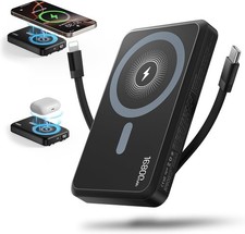 Magnetic Wireless Power Bank, 16800mAh Portable Charger with 2 Built in Cables