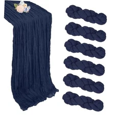 6 Pack Cheesecloth Table Runner 10ft Boho Gauze Fabric 6 Pcs - 10Ft Navy Blue