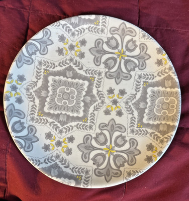 Pier 1 Malina Tapestry Gray Yellow Floral 2015-2018 Discontinued 8 ¾'' Plate