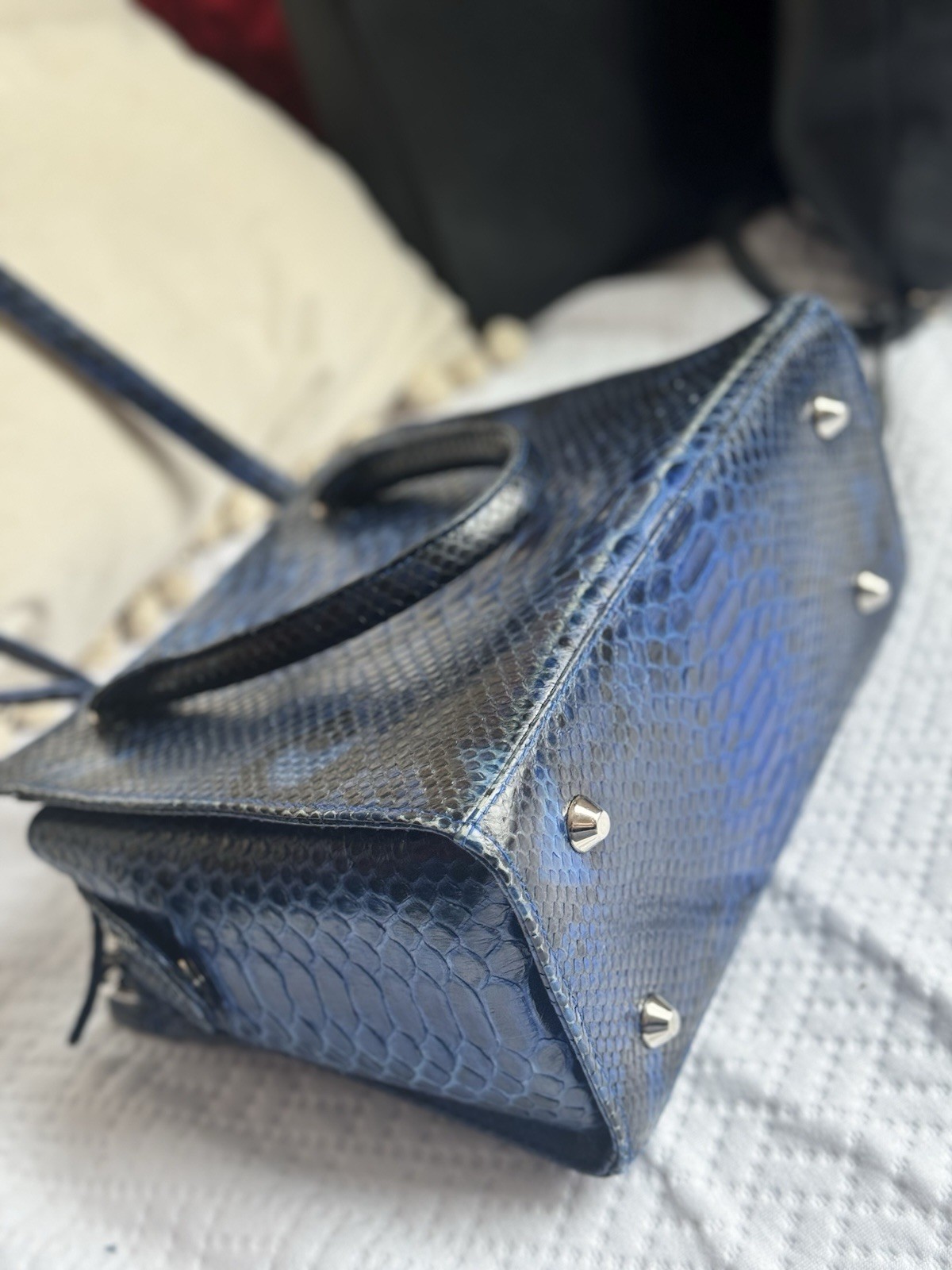 Genuine Indonesian Python Snakeskin Blue Structur… - image 9