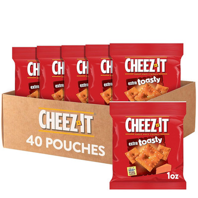 Cheese Crackers, Baked Snack Crackers, Single Serve, Extra Toasty (40 Pouches)