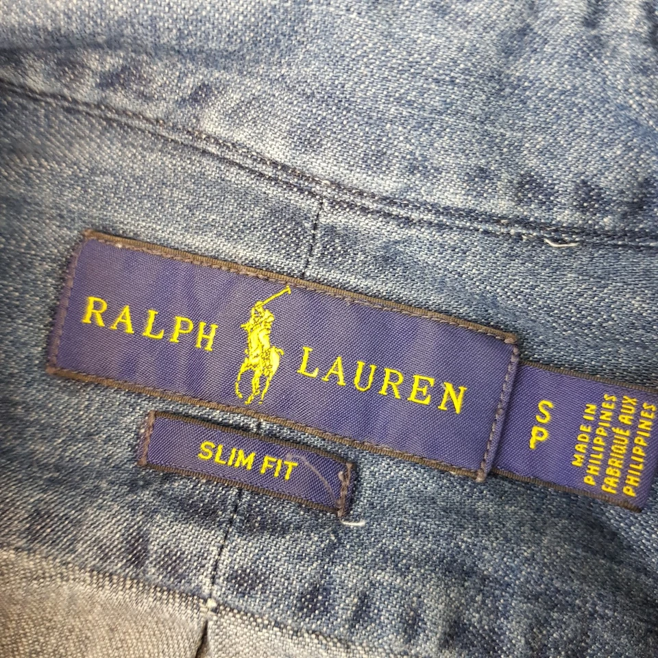 Ralph Lauren Mens Shirt Small Blue Denim Slim Fit Pony Button Down Long Sleeve - Image 4 of 4