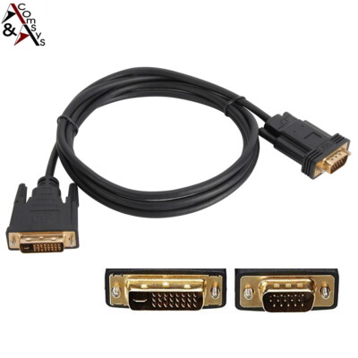3m Cable VGA to DVI 24+1 Dual Link Ferrite Converter with Chip Video Monitor Gold
