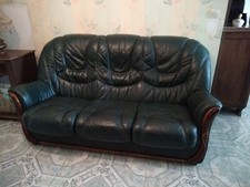 Canapé en cuir, 3 places, vert foncé, (HOME SALONS), bon état.
