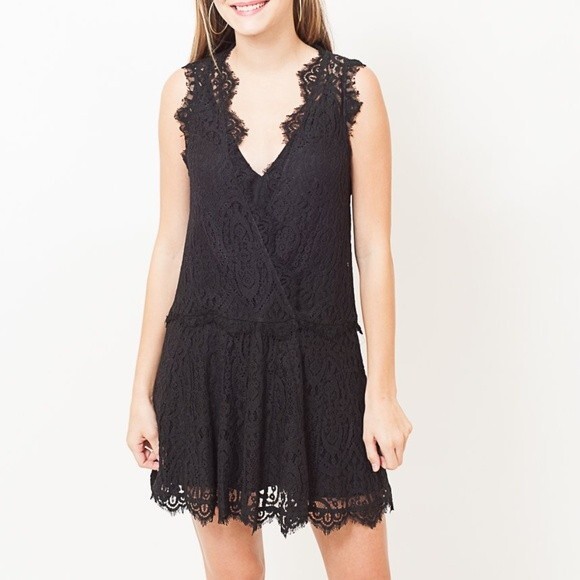 Free People Heart In Two Lace Mini Dress Black L53113 Womens Size M