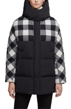 Nwt Women's Woolrich Buffalo Check Water Repellent Black Puffy Down Coat Sz S