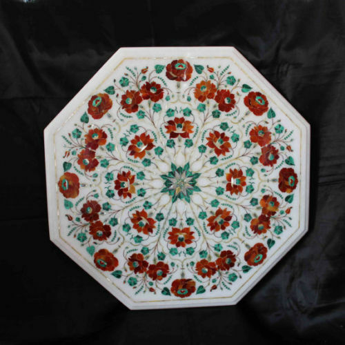 Mesa de mármol de 18" Piedras semipreciosas florales Pietra Dura incrustación decoración del hogar