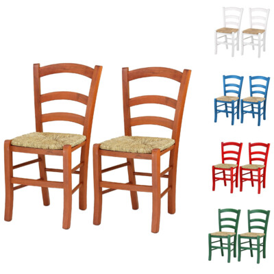 [6 COLORI] Set Sedie Cucina in Legno Seduta Paglia 43x42x86 Paesana Made  Italy