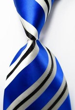 New Classic Striped Blue Black White JACQUARD WOVEN 100 Silk Men's Tie Necktie