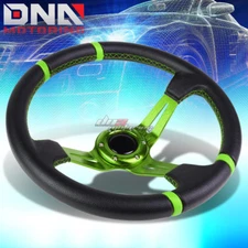 350MM GREEN STRIPES 3.5"DEEP DISH RACING STEERING WHEEL FIT 70MM 6-BOLT ADAPTER