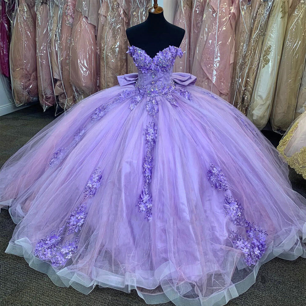 Lavender Quinceanera Dresses With 3D Floral Sweet 16 Princess Party Ball  Gown