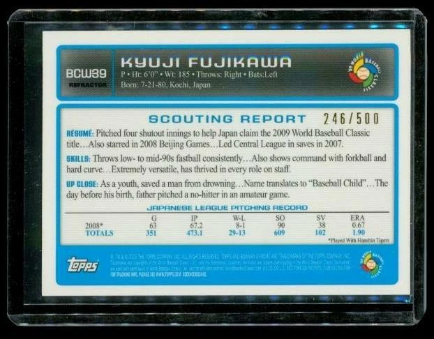 2009 BOWMAN CHROME Refractor World Baseball Card BCW39 KYUJI FUJIKAWA Japan - Image 2 of 2