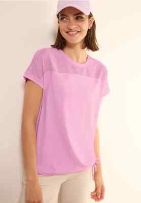 CECIL 323378 Shirt kurzarm Meshdetail Tunnelzug am Saum Basic modern pink