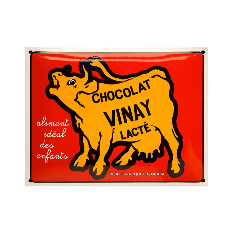 Plaque émaillée bombée Chocolat Vinay réclame ancienne pour retrouver les souvenirs d'enfance