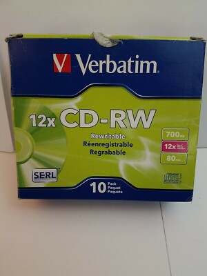 Verbatim CD-RW Discs w/Slim Jewel Cases, 700MB/80min, 9 Discs in the box