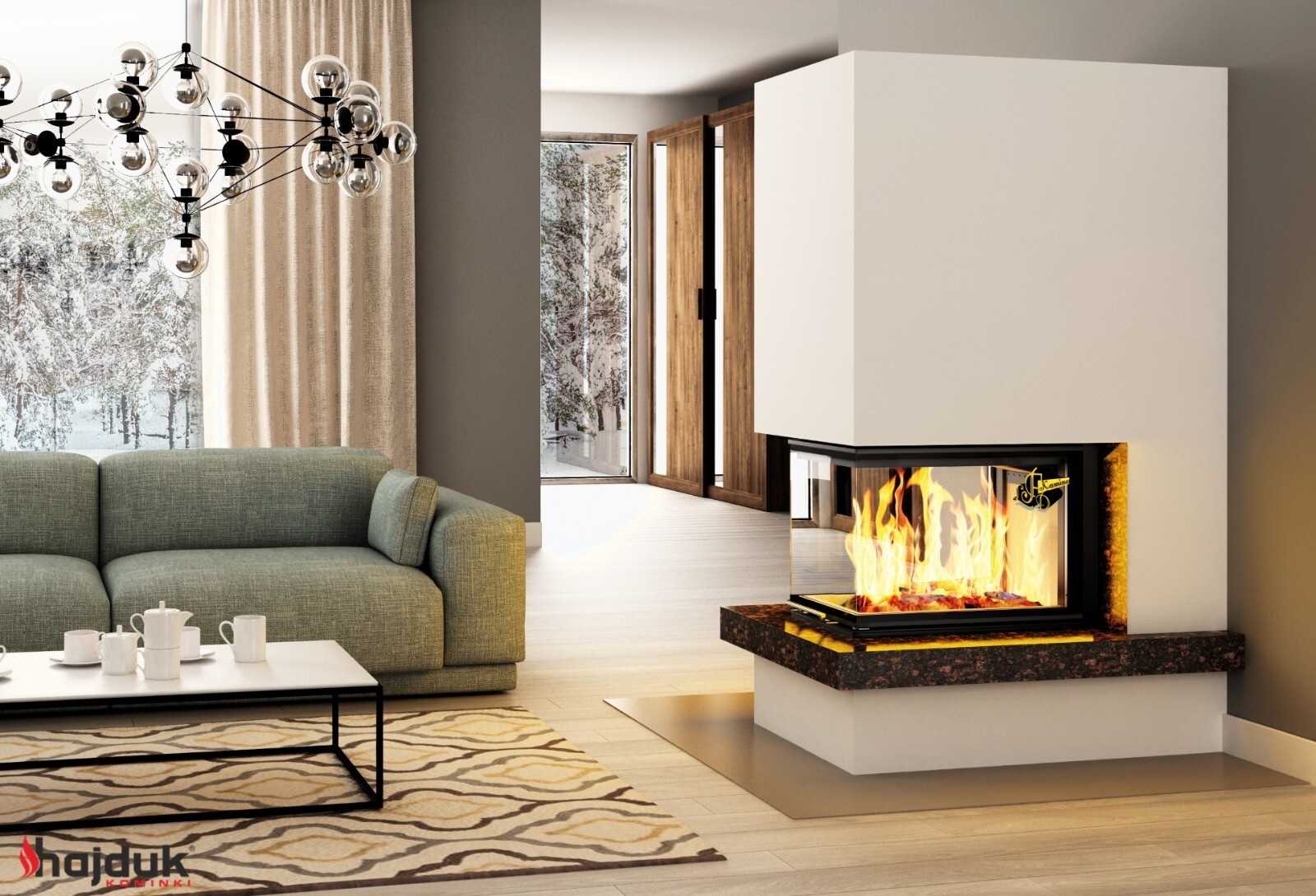 Kaminbausatz ROYAL EXTRA Volcano 3PLUh 11KW Panorama Kamin Hajduk LDF-Kamine