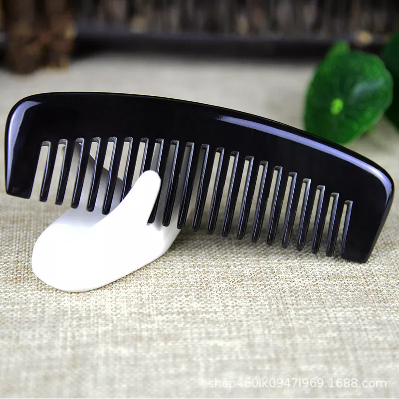 Natural Black Buffalo Horn Comb Hair comb Ox Horn Fine/Wide-Toothed Massage  Comb