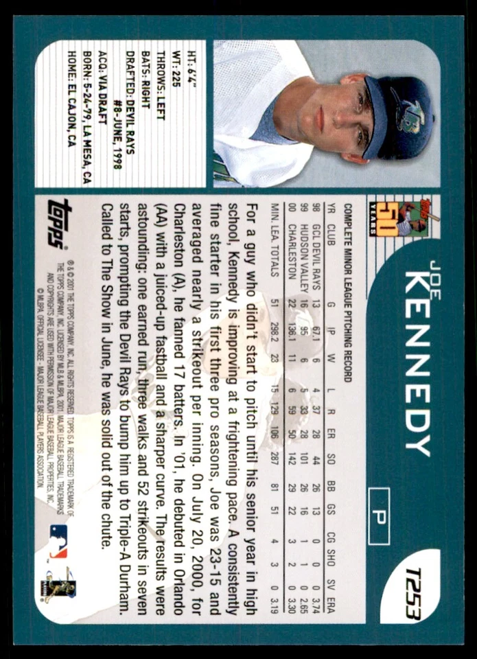 2001 TOPPS TRADED. JOE KENNEDY TAMPA BAY DEVIL RAYS #T253 - Image 2 of 2
