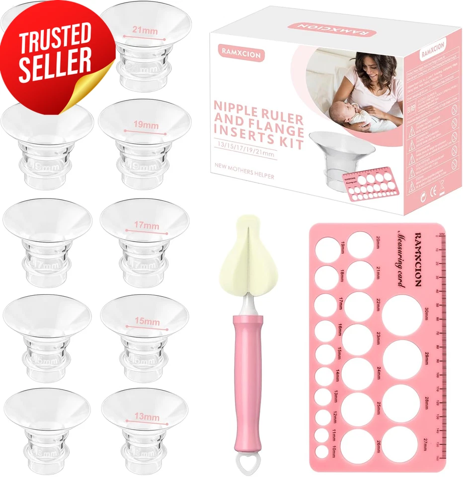 Breast Pump Flange Sizing Kit 13PCS Silicone Inserts 13to21MM Cleaning Brush Car