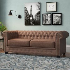 Haverly 2 Seater Brown Vegan Leather Chesterfield Sofa *BRAND NEW*