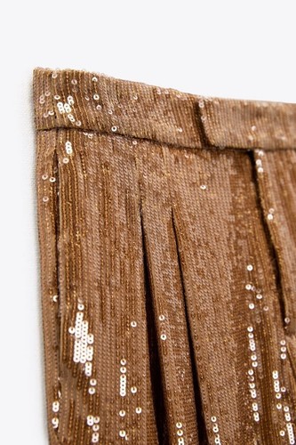 ZARA LIMITED EDITION LIGHT BROWN SEQUIN TROUSERS SIZE M - Picture 12 of 17