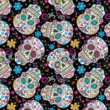 David Textiles Calaveras Folklorico Skulls Black Cotton Fabric by the Yard