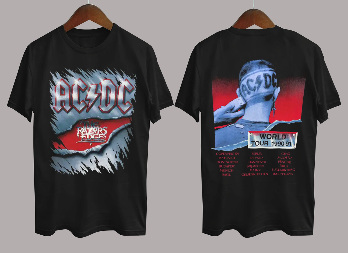 1990 AC DC THE RAZORS EDGE TOUR Cotton Black All Size 2 Sided
