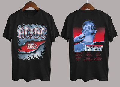 1990 AC DC THE RAZORS EDGE TOUR Cotton Black All Size 2 Sided Shirt MM1547