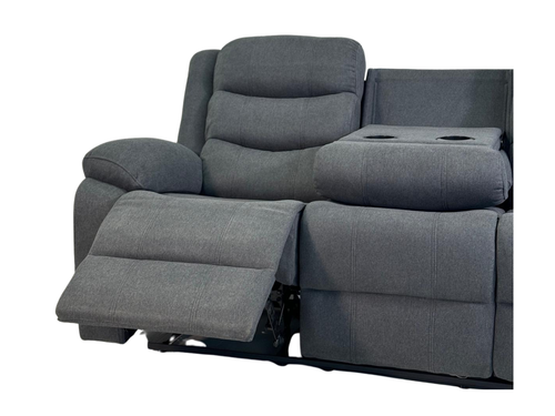 Recliner Corner Sofa Fabric Couch in Grey Chenille Sorrenti | Cup Holders - Picture 2 of 6