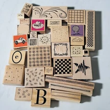 Lot of 30 - Wood Rubber Stamps - Borders & Misc - Mixed Brands