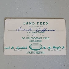 1960s Cory-Rawson Football Field Land Deed From Rawson, Ohio