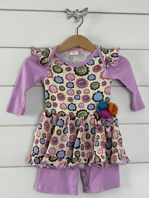 Girls Baby Everyday Nay Sz 6m One Piece Skirted Romper Outfit Purple Swirl Dots