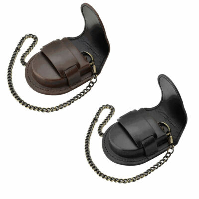 Vintage Leather Pocket Watch Holder Storage Cases Pouch Bag Bronze Chain  Holster