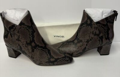 Vince Lora 2 Leather Snake Print Ankle Boot Back Zip Round Toe Taupe 9.5