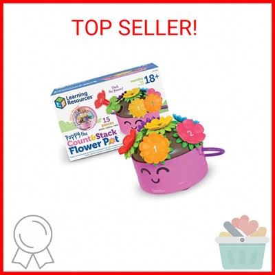Learning Resources Poppy The Count & Stack Flower Pot - 15 Pieces, Fine Motor Sk