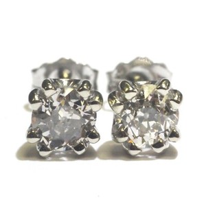 14k white gold 1.05ct Double U prong European round diamond stud earrings 1.1g