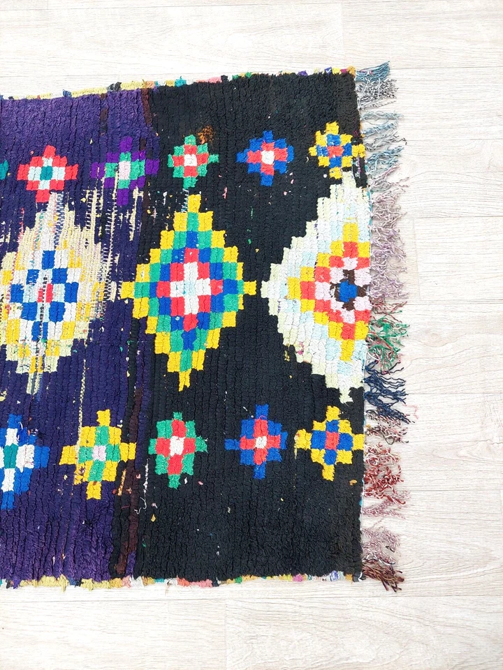 Moroccan Vintage Area Rug 3x4 Handmade Berber Purple Black Boujaad Geometric Rug - Image 4 of 4
