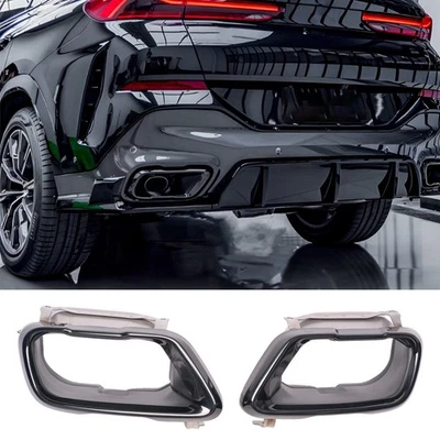 Sport Auspuffblenden Endrohre Eckig für BMW X5 G05 X6 G06 X7 G07 Schwarz Glanz - Bild 1 von 4