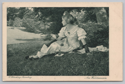 Hermann Wiechmann Woman At the edge of the forest Germany Postcard 1910's