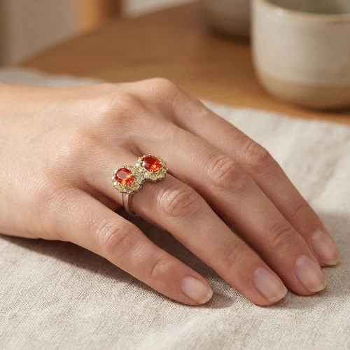 Alluring Sunset Padparadscha Sapphire 2.55Ct 925 Sterling Silver Two Stone Rings