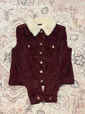 Justice Girls Corduroy Jacket Faux Fur Collar Button Front Pockets 14/16