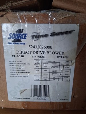 Source1 Time Saver Direct Drive Blower Motor 52432026000 (3/4-1/5 HP, 115V)