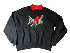 VTG JERZEES Cardinal Bird Sweatshirt Women's XL Collared Embroidered Grandmacore