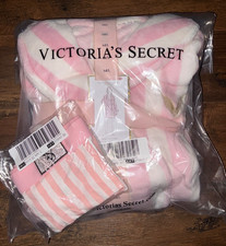 Victoria's Secret Plush Robe Iconic Heritage Stripe M L  Free Bling Panties L  