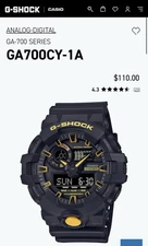 Casio G-Shock GA-700 Series Analog-Digital Watch Black & Yellow GA700CY-1A