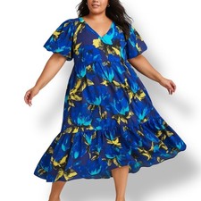 Target Christopher John Rogers Blue Yellow Floral Puff Sleeve Maxi Dress Plus 24
